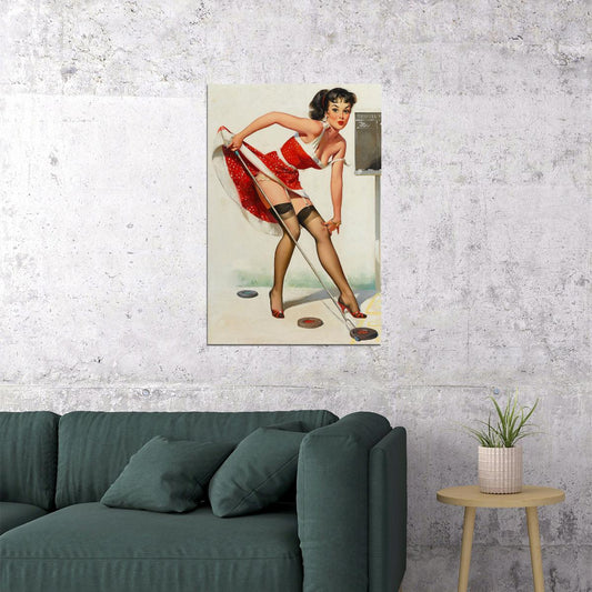 1960s Pinup Aiming To Please Playing Shuffle Board Poster Wall Art Print Home Wall Decor - xonomax