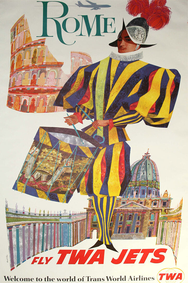 Twa Visit Rome 1960s Vintage Style Air Travel Poster Wall Art Print Home Wall Decor