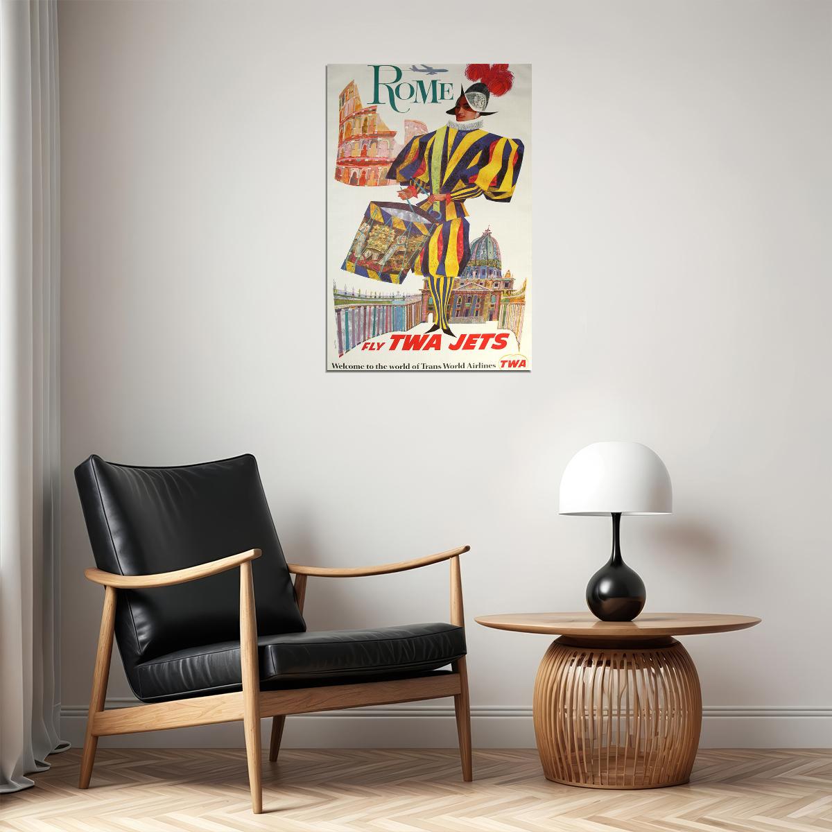 Twa Visit Rome 1960s Vintage Style Air Travel Poster Wall Art Print Home Wall Decor