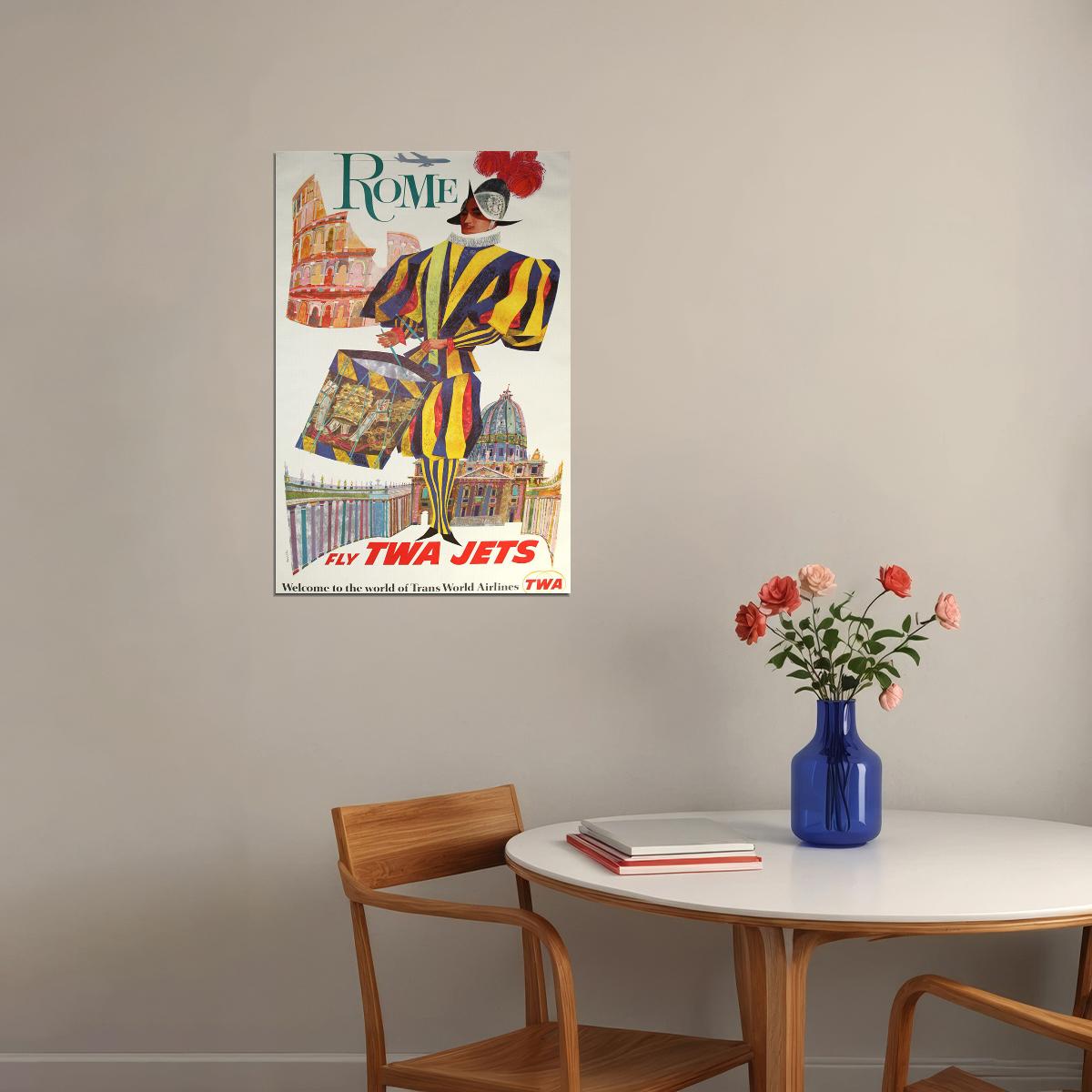 Twa Visit Rome 1960s Vintage Style Air Travel Poster Wall Art Print Home Wall Decor