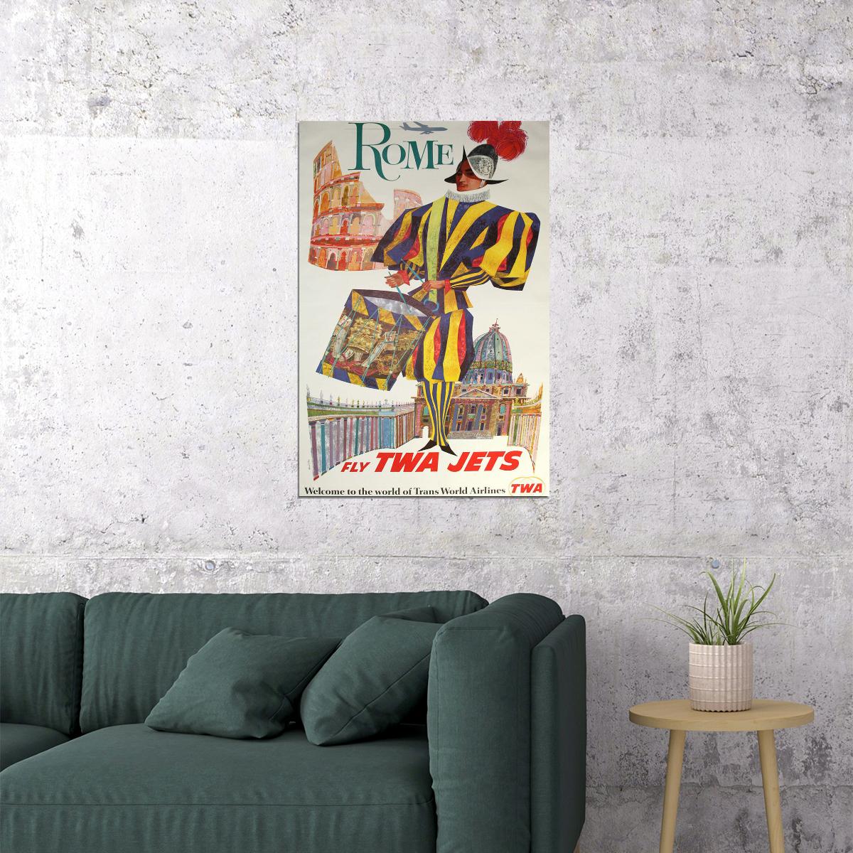 Twa Visit Rome 1960s Vintage Style Air Travel Poster Wall Art Print Home Wall Decor