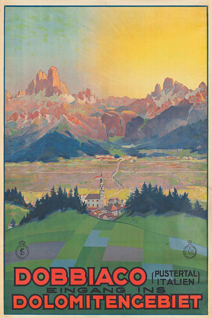 1920s Dobbiaco Dolomite Mountains Vintage Italian Travel Poster Wall Art Print Home Wall Decor