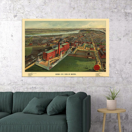 Bird's Eye View 1902 Boston Massachusetts Vintage City Map Poster Wall Art Print Home Wall Decor - xonomax