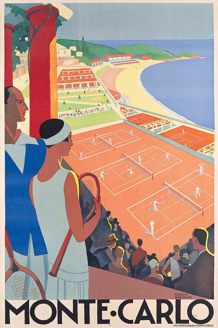 Monaco 1920s Monte Carlo Tennis Vintage Style Travel Poster Wall Art Print Home Wall Decor