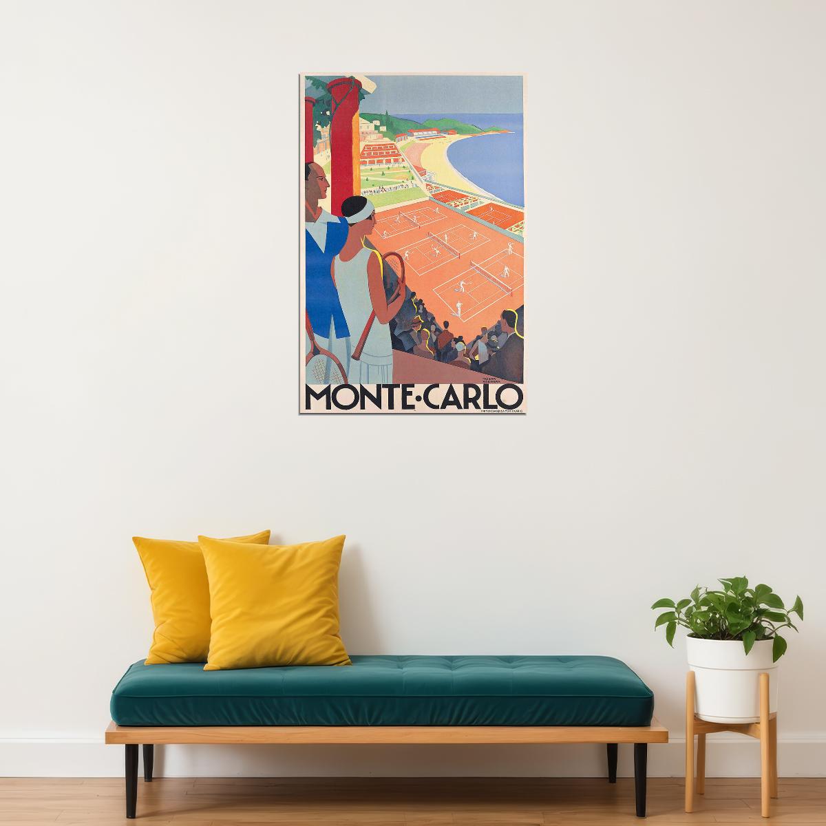 Monaco 1920s Monte Carlo Tennis Vintage Style Travel Poster Wall Art Print Home Wall Decor