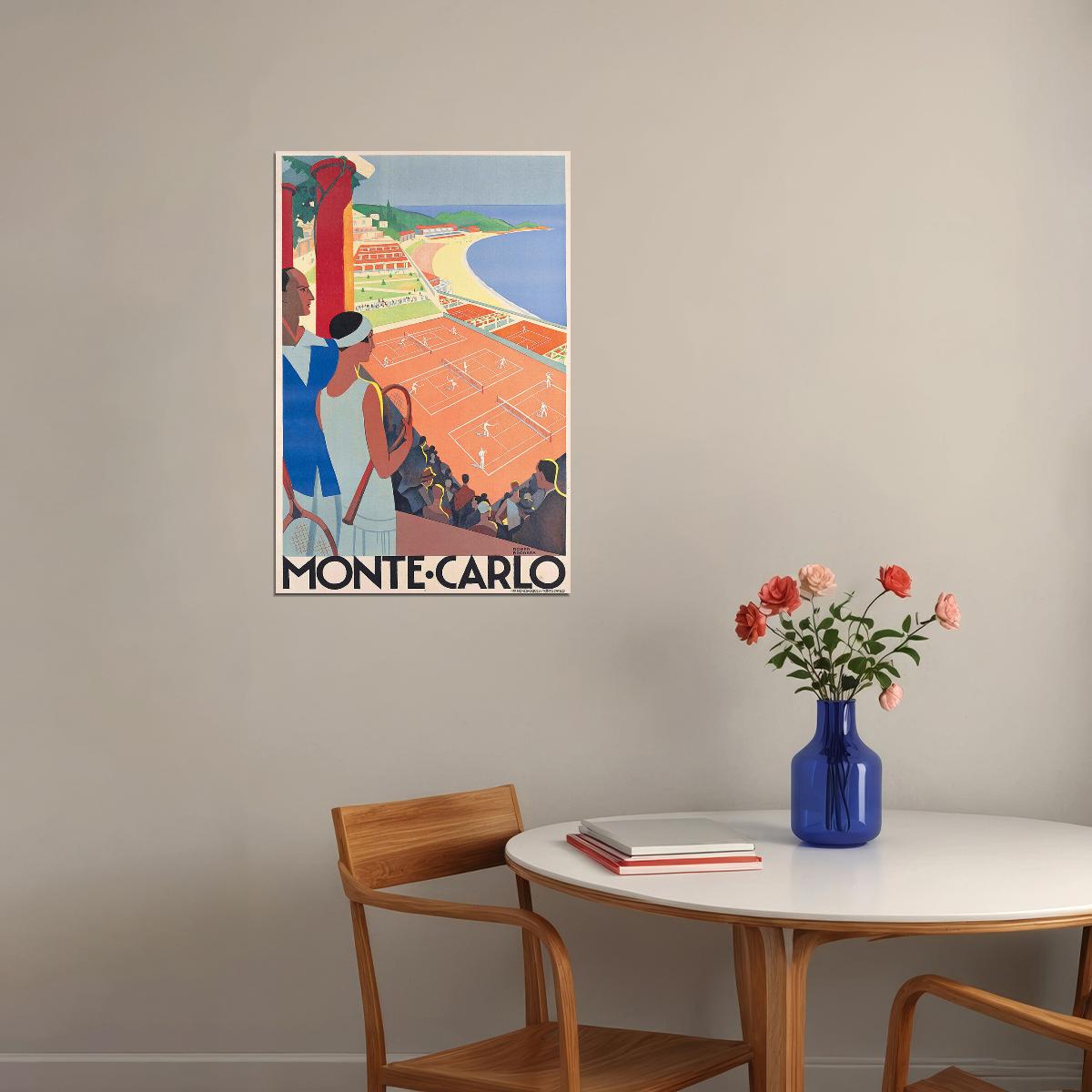 Monaco 1920s Monte Carlo Tennis Vintage Style Travel Poster Wall Art Print Home Wall Decor