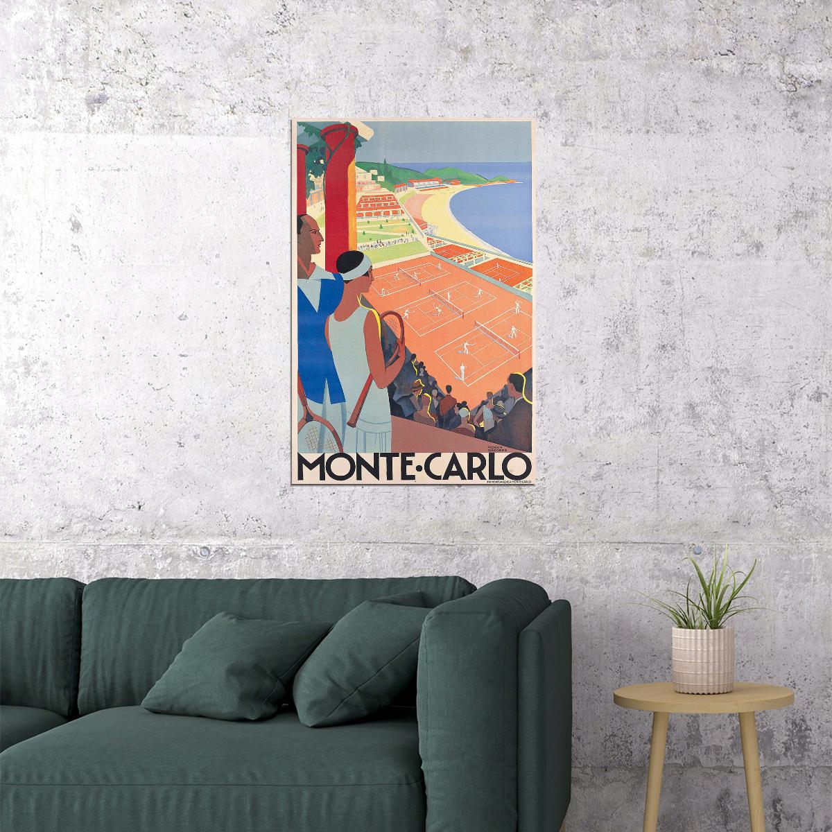 Monaco 1920s Monte Carlo Tennis Vintage Style Travel Poster Wall Art Print Home Wall Decor