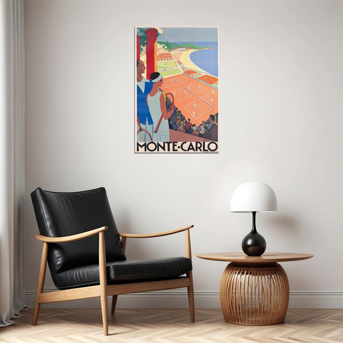 Monaco 1920s Monte Carlo Tennis Vintage Style Travel Poster Wall Art Print Home Wall Decor