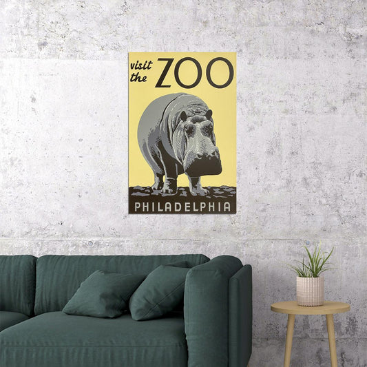 1930s Philadelphia Zoo Hippopotamus Classic Wpa Federal Poster Wall Art Print Home Wall Decor - xonomax
