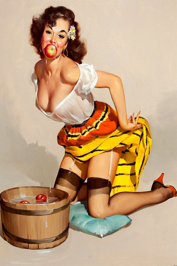 The Winner Vintage Style Pin-up Bobbing For Apples Poster Wall Art Print Home Wall Decor