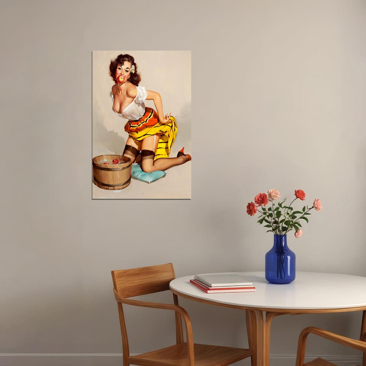 The Winner Vintage Style Pin-up Bobbing For Apples Poster Wall Art Print Home Wall Decor