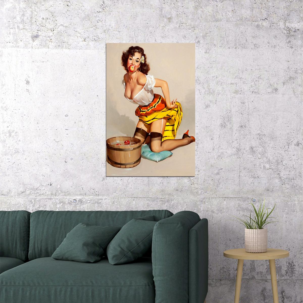 The Winner Vintage Style Pin-up Bobbing For Apples Poster Wall Art Print Home Wall Decor