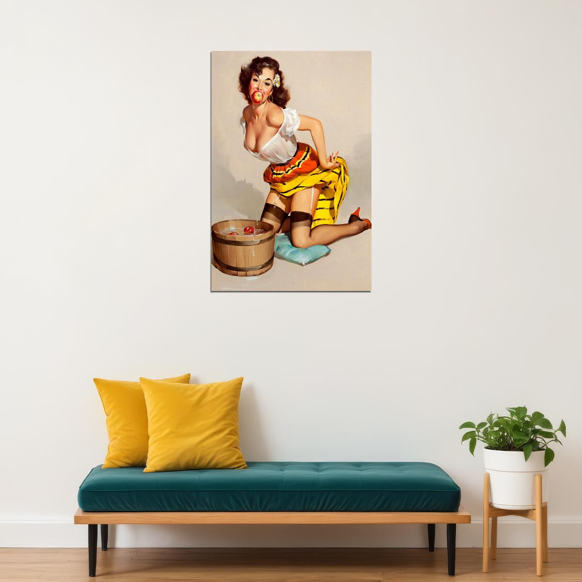 The Winner Vintage Style Pin-up Bobbing For Apples Poster Wall Art Print Home Wall Decor