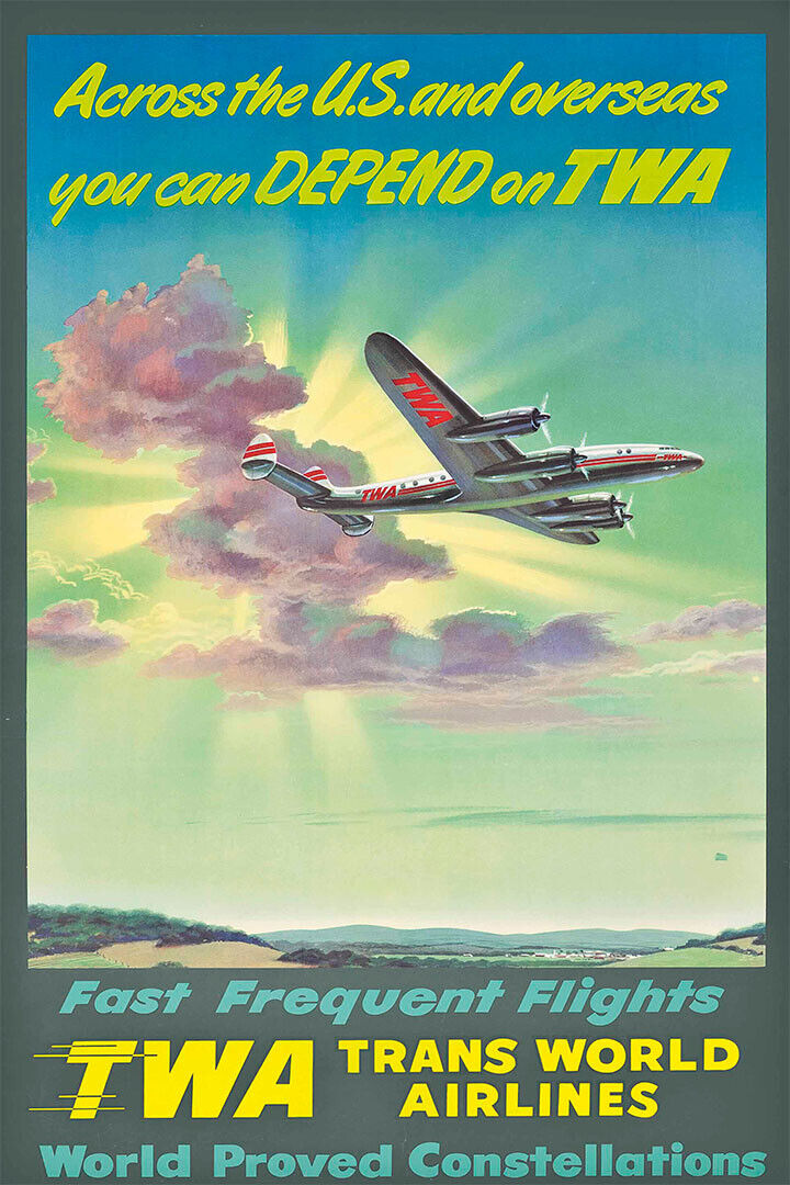 1940s Depend On Twa Vintage Style Airline Travel Poster Wall Art Print Home Wall Decor