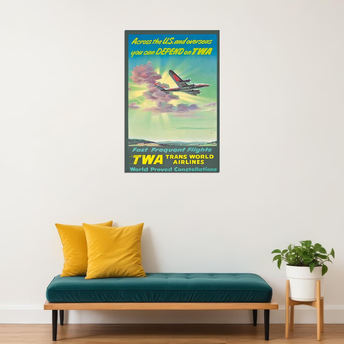 1940s Depend On Twa Vintage Style Airline Travel Poster Wall Art Print Home Wall Decor