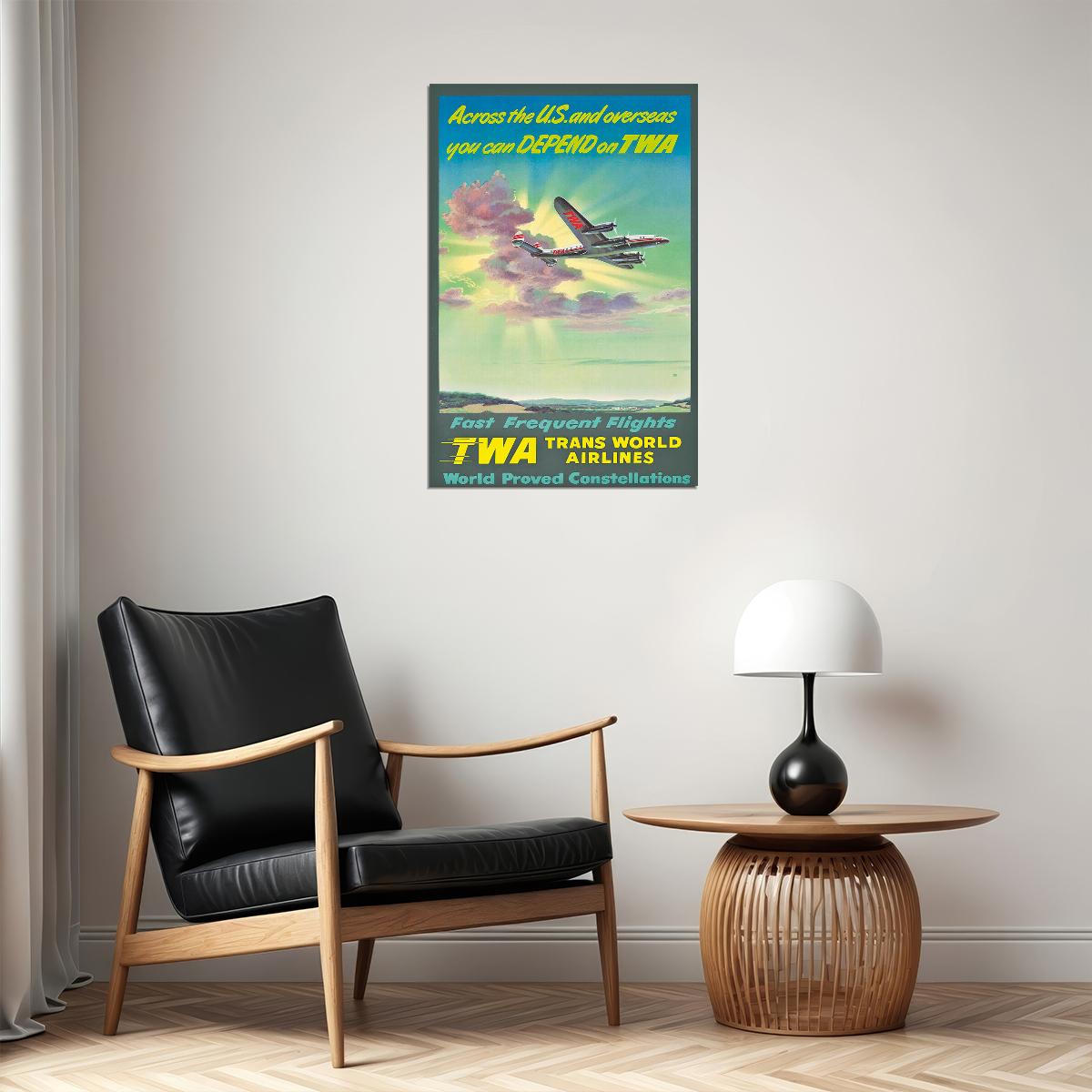 1940s Depend On Twa Vintage Style Airline Travel Poster Wall Art Print Home Wall Decor