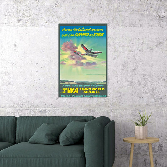 1940s Depend On Twa Vintage Style Airline Travel Poster Wall Art Print Home Wall Decor - xonomax