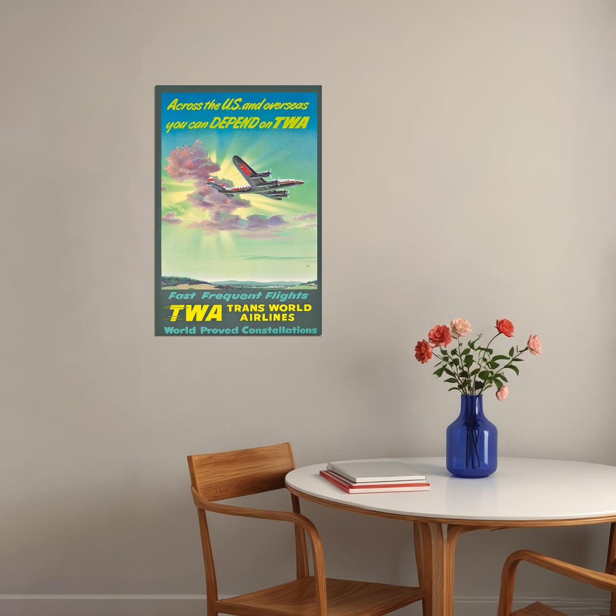 1940s Depend On Twa Vintage Style Airline Travel Poster Wall Art Print Home Wall Decor