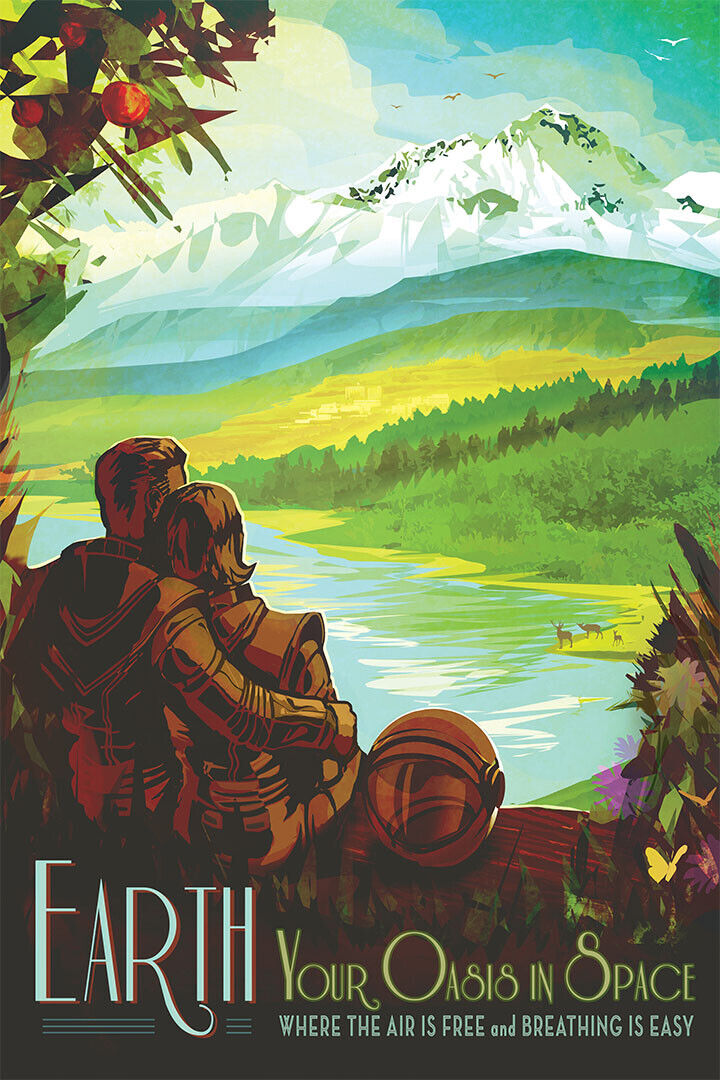 Earth Your Oasis Is Space Retro Style Space Exploration Poster Wall Art Print Home Wall Decor - xonomax