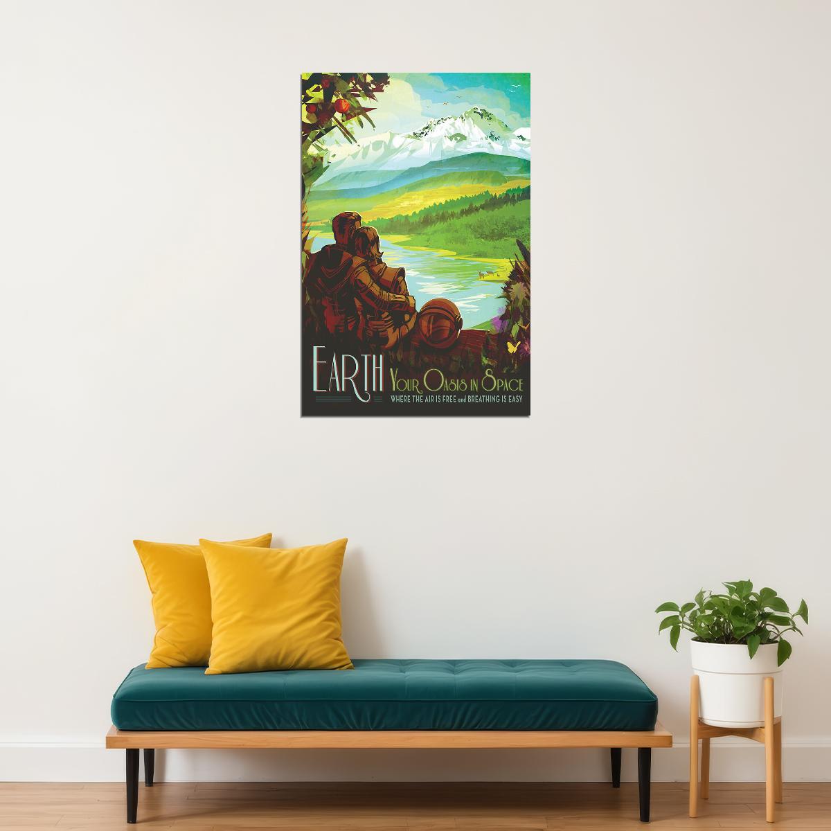Earth Your Oasis Is Space Retro Style Space Exploration Poster Wall Art Print Home Wall Decor - xonomax
