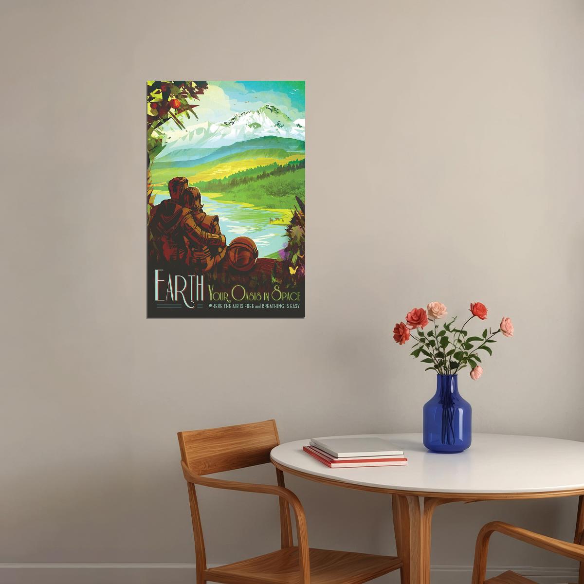 Earth Your Oasis Is Space Retro Style Space Exploration Poster Wall Art Print Home Wall Decor - xonomax