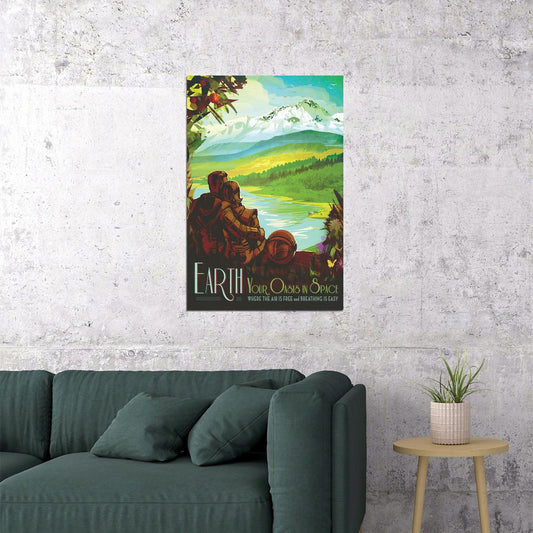 Earth Your Oasis Is Space Retro Style Space Exploration Poster Wall Art Print Home Wall Decor - xonomax