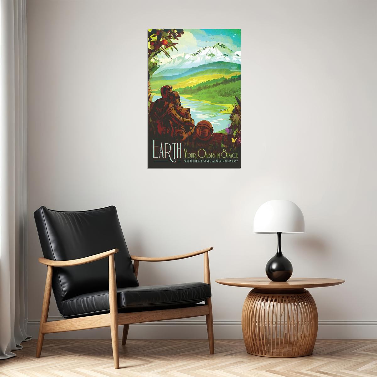 Earth Your Oasis Is Space Retro Style Space Exploration Poster Wall Art Print Home Wall Decor - xonomax