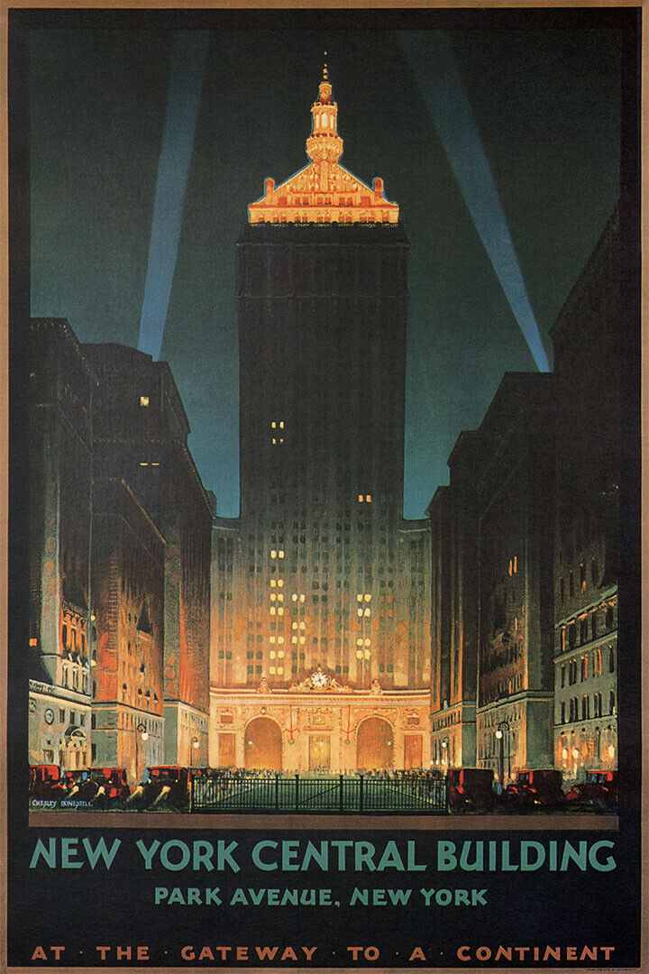 1930 New York Park Avenue Central Building Vintage Travel Poster Wall Art Print Home Wall Decor