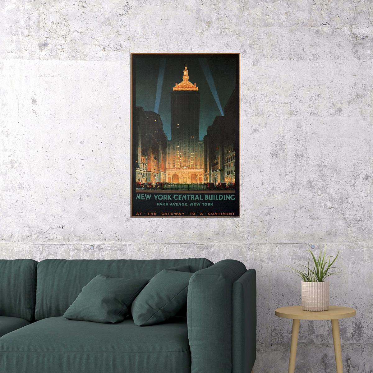 1930 New York Park Avenue Central Building Vintage Travel Poster Wall Art Print Home Wall Decor