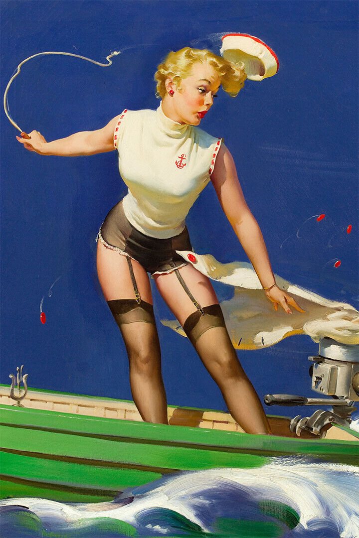 A Fast Takeoff 1950s Boating Vintage Style Pin-up Poster Wall Art Print Home Wall Decor