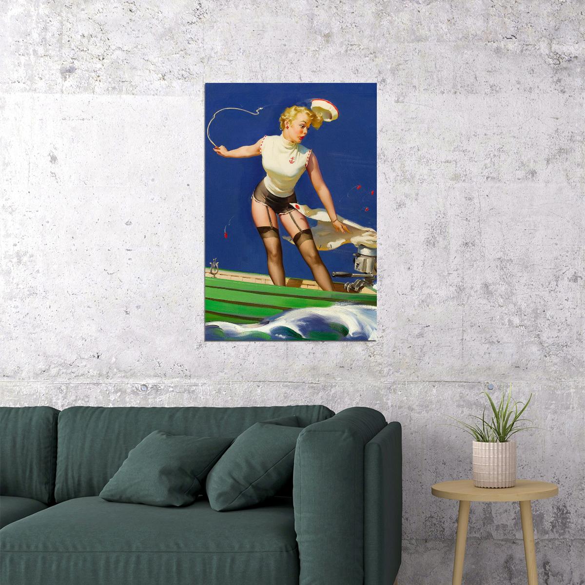 A Fast Takeoff 1950s Boating Vintage Style Pin-up Poster Wall Art Print Home Wall Decor