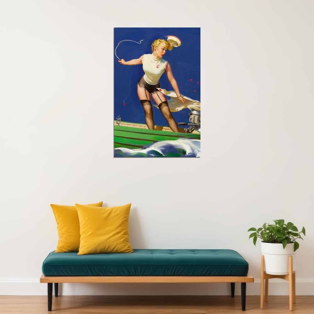 A Fast Takeoff 1950s Boating Vintage Style Pin-up Poster Wall Art Print Home Wall Decor