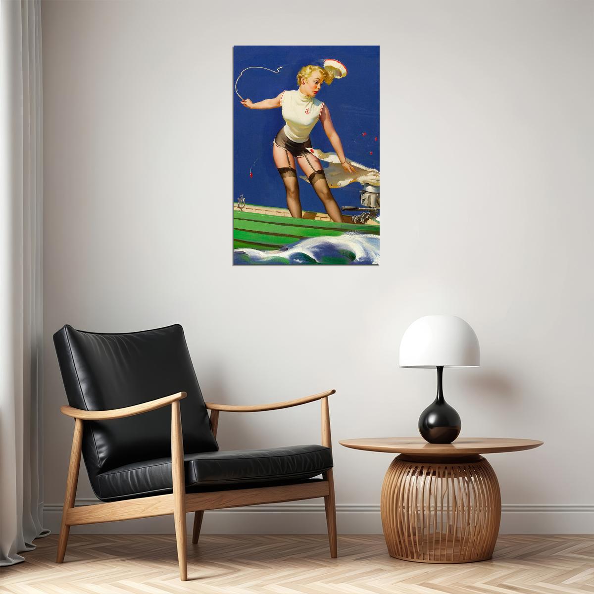 A Fast Takeoff 1950s Boating Vintage Style Pin-up Poster Wall Art Print Home Wall Decor