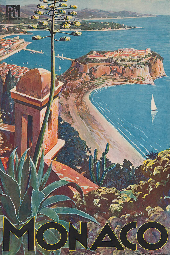 Monaco 1930s Vintage Style European Travel Poster Wall Art Print Home Wall Decor