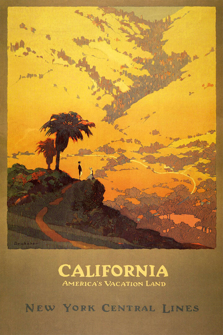 1920s California Vintage Ny Central Lines Railroad Travel Poster Wall Art Print Home Wall Decor