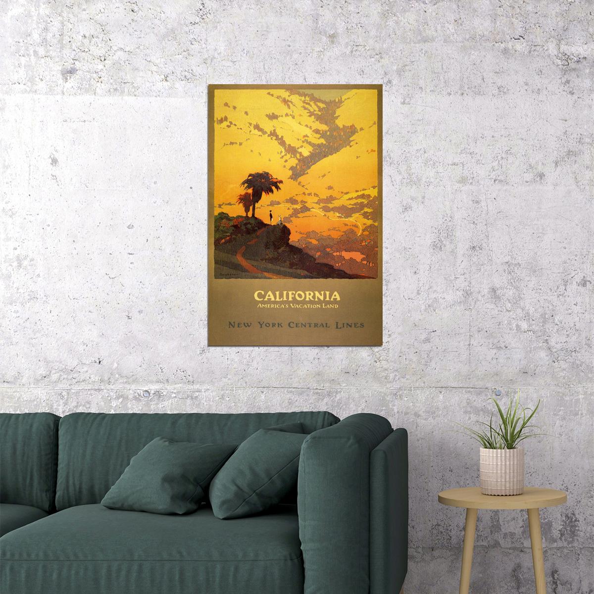 1920s California Vintage Ny Central Lines Railroad Travel Poster Wall Art Print Home Wall Decor