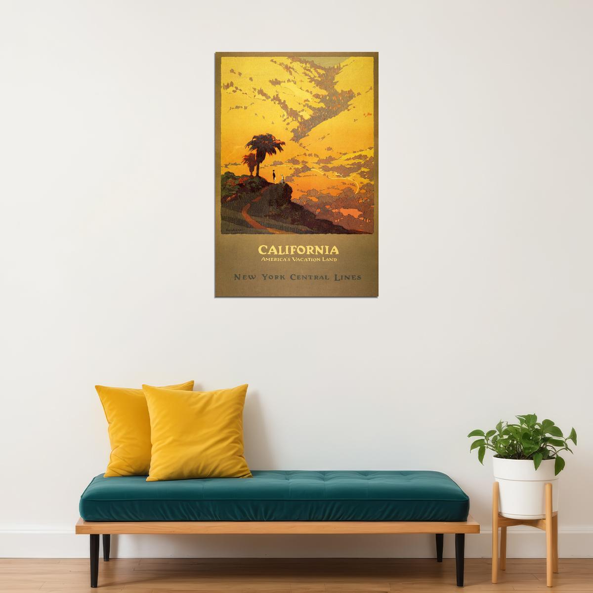 1920s California Vintage Ny Central Lines Railroad Travel Poster Wall Art Print Home Wall Decor