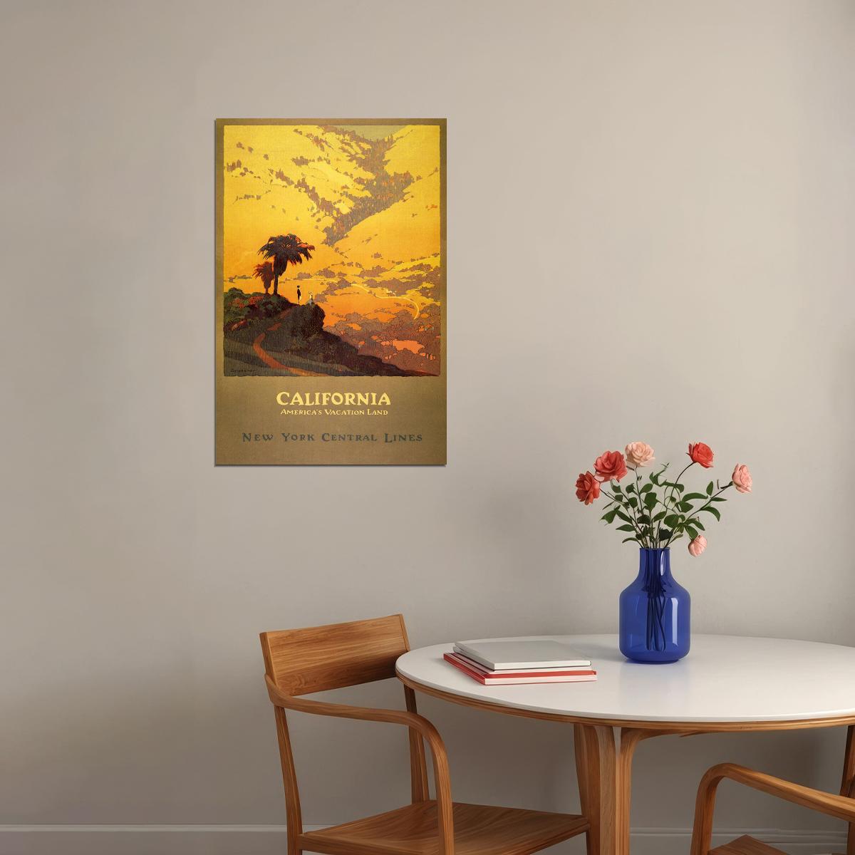 1920s California Vintage Ny Central Lines Railroad Travel Poster Wall Art Print Home Wall Decor