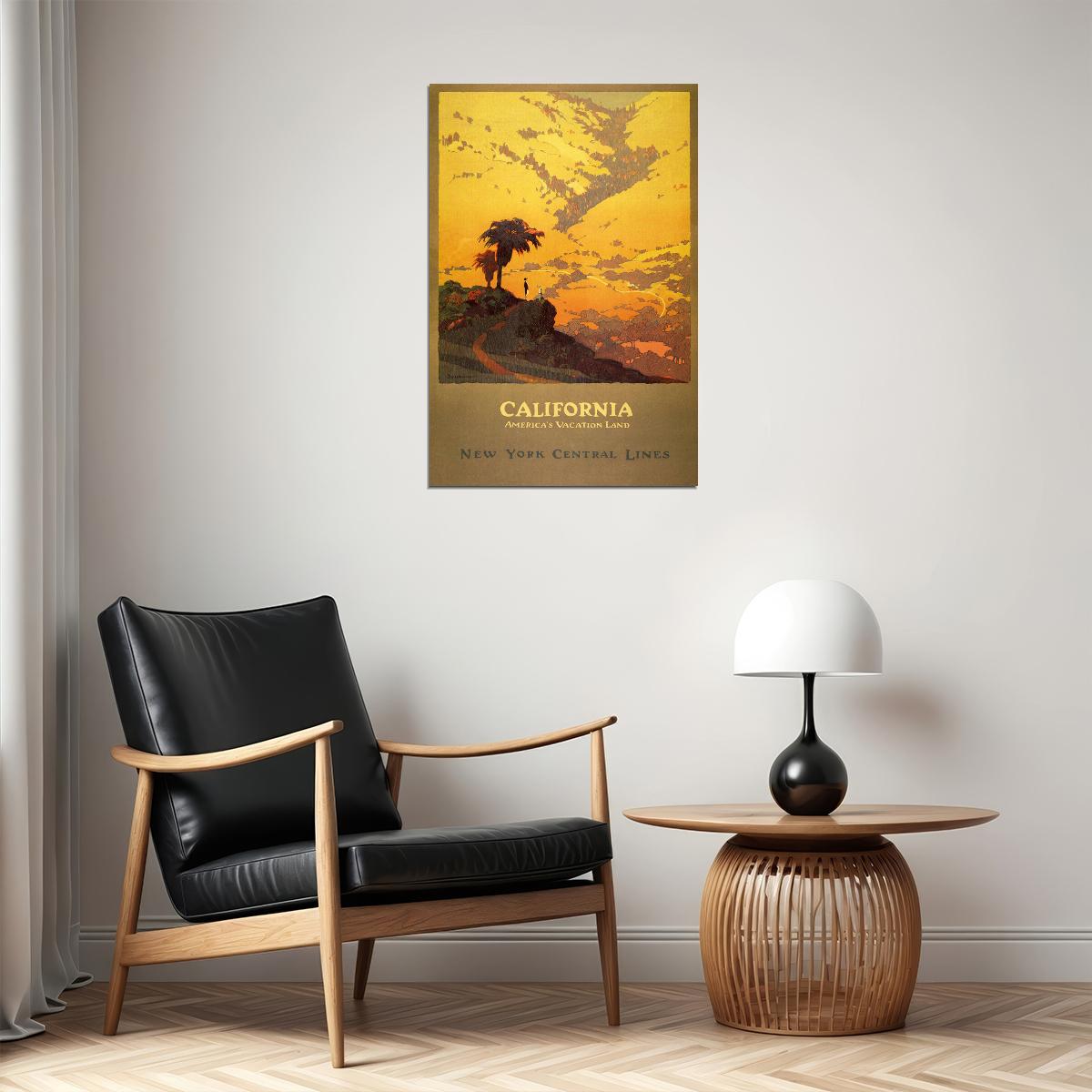 1920s California Vintage Ny Central Lines Railroad Travel Poster Wall Art Print Home Wall Decor