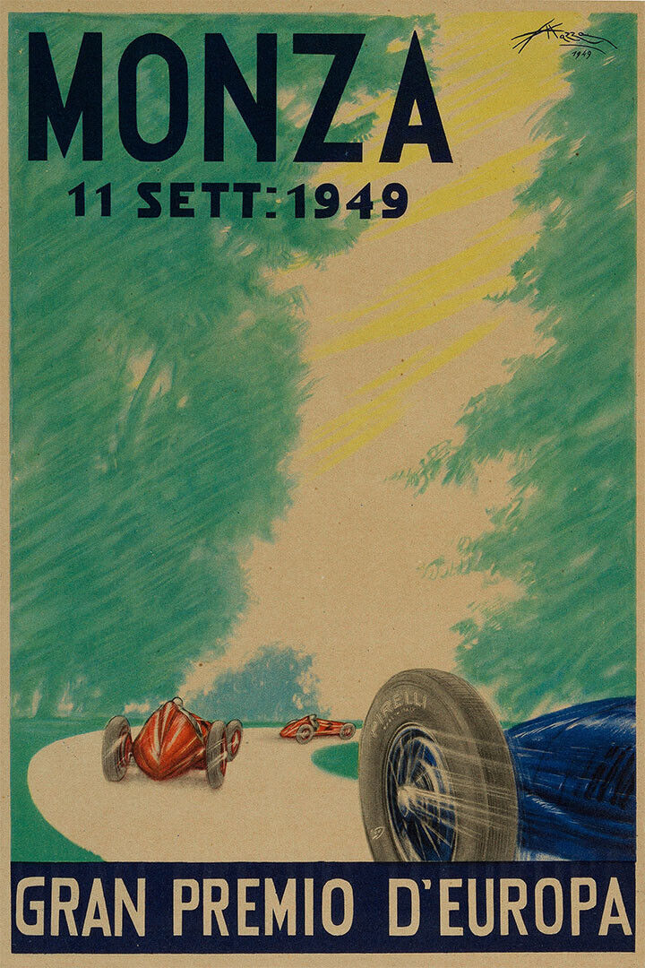 Monza Grand Prix Vintage Style Formula Race Car Poster Wall Art Print Home Wall Decor