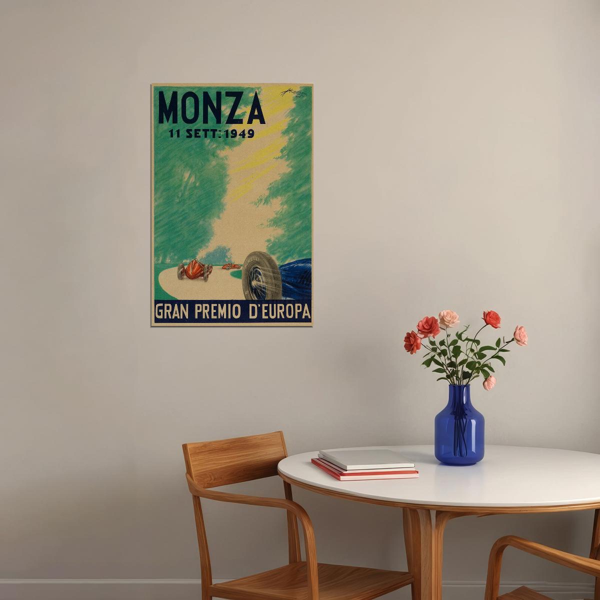 Monza Grand Prix Vintage Style Formula Race Car Poster Wall Art Print Home Wall Decor