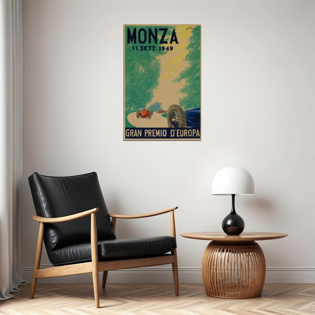 Monza Grand Prix Vintage Style Formula Race Car Poster Wall Art Print Home Wall Decor