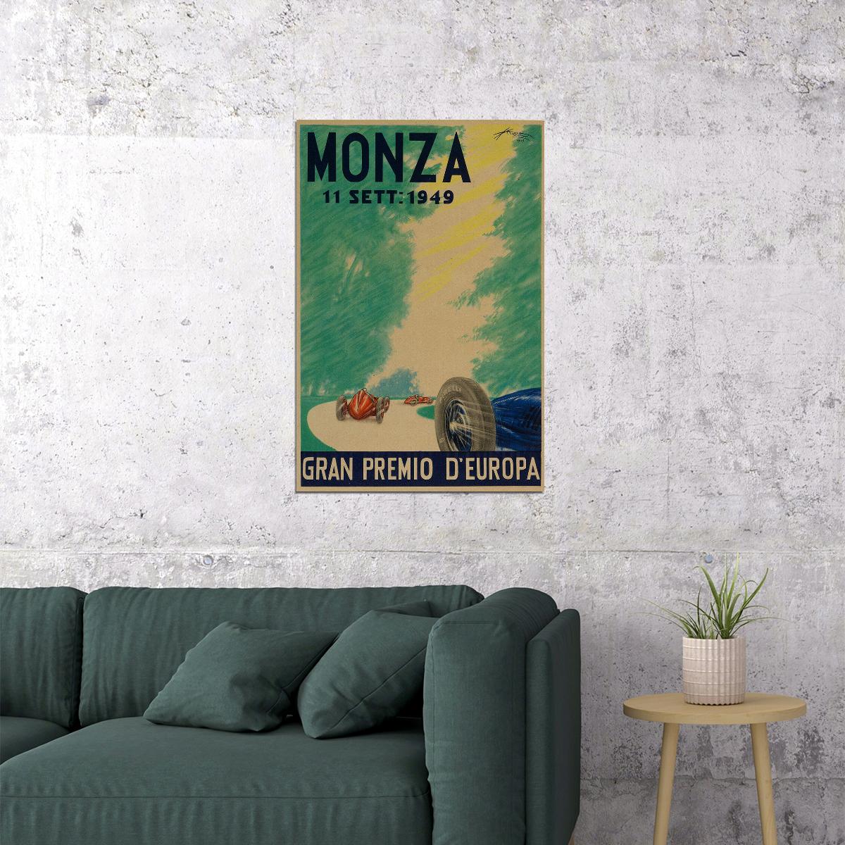 Monza Grand Prix Vintage Style Formula Race Car Poster Wall Art Print Home Wall Decor