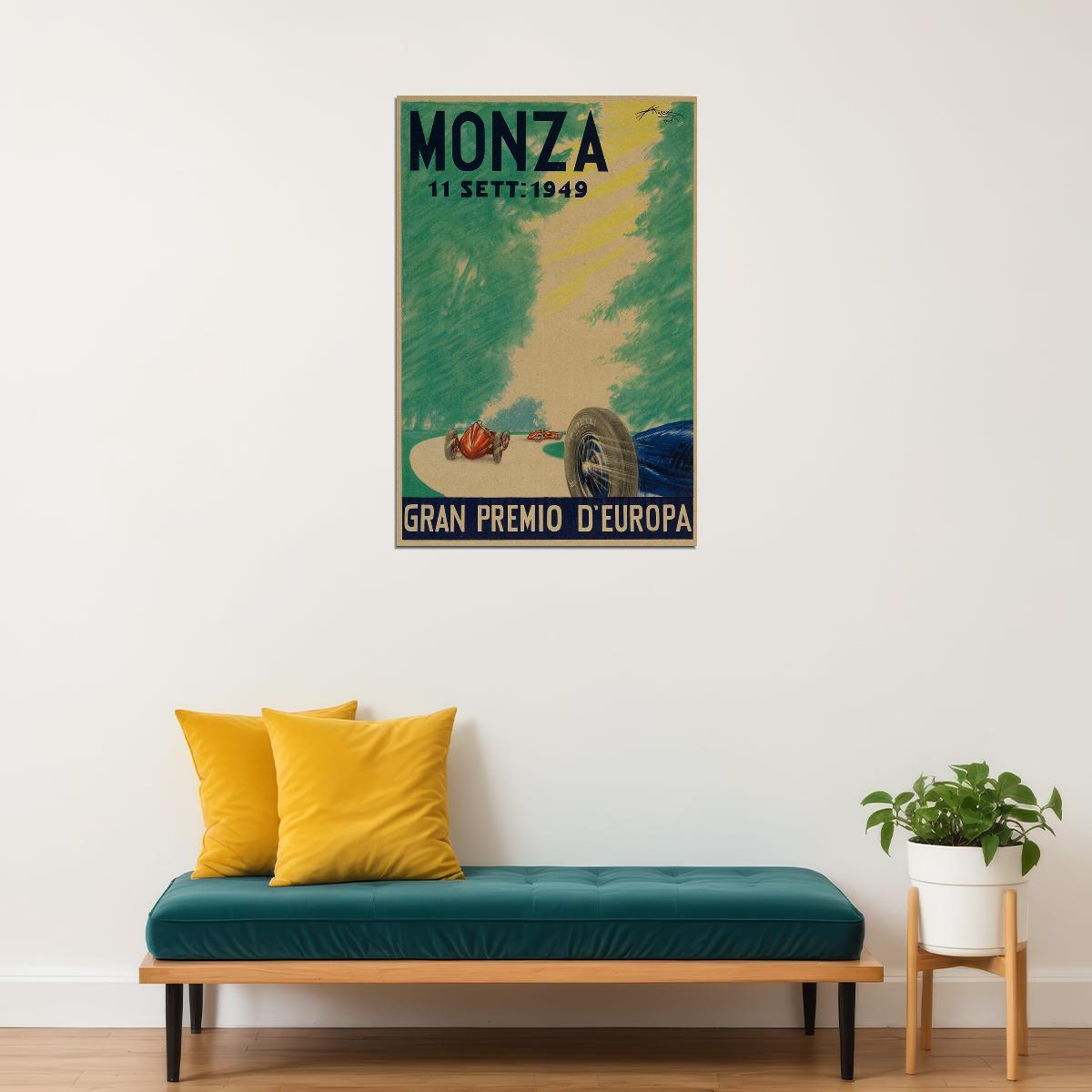 Monza Grand Prix Vintage Style Formula Race Car Poster Wall Art Print Home Wall Decor