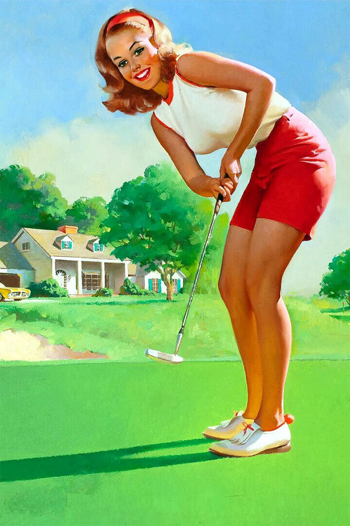 Golfing Girl Vintage Style Strawberry Blonde Pin-up Poster Wall Art Print Home Wall Decor