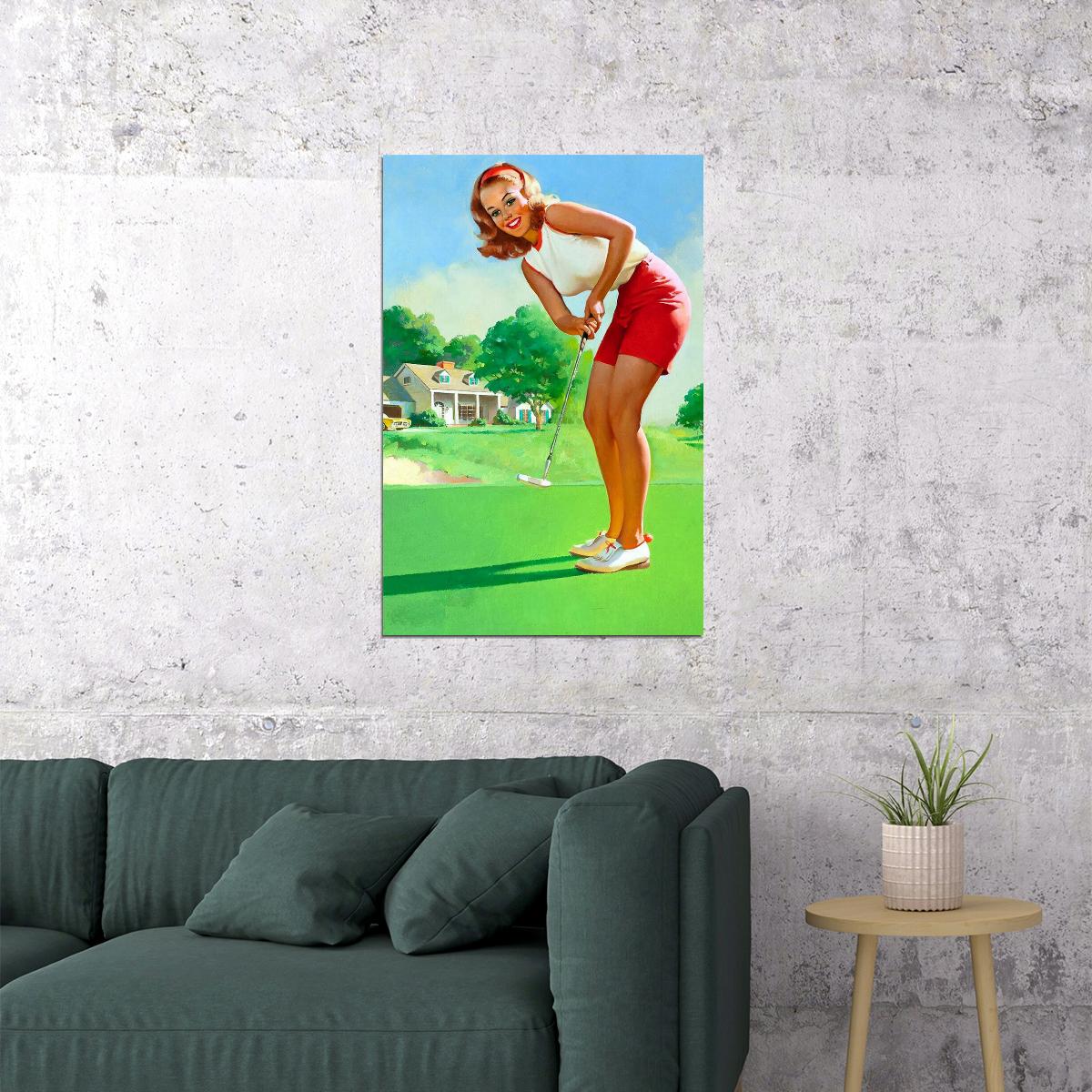 Golfing Girl Vintage Style Strawberry Blonde Pin-up Poster Wall Art Print Home Wall Decor