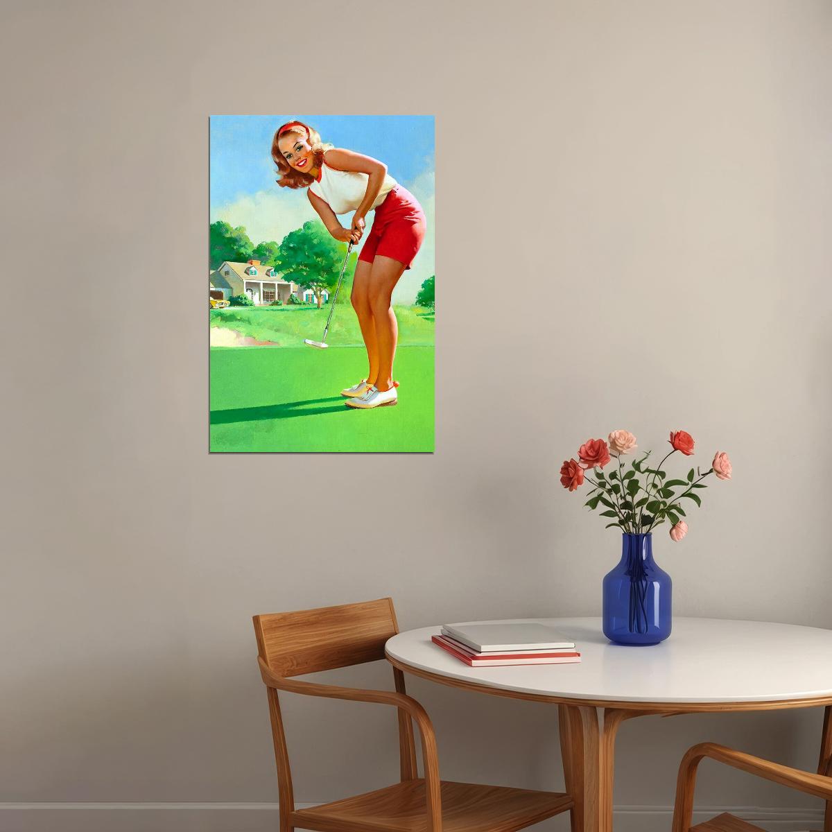 Golfing Girl Vintage Style Strawberry Blonde Pin-up Poster Wall Art Print Home Wall Decor