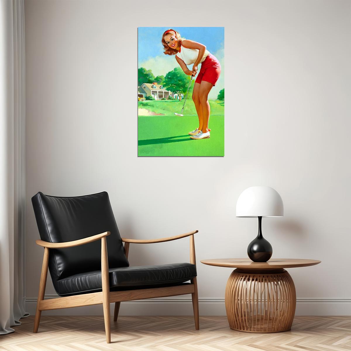 Golfing Girl Vintage Style Strawberry Blonde Pin-up Poster Wall Art Print Home Wall Decor