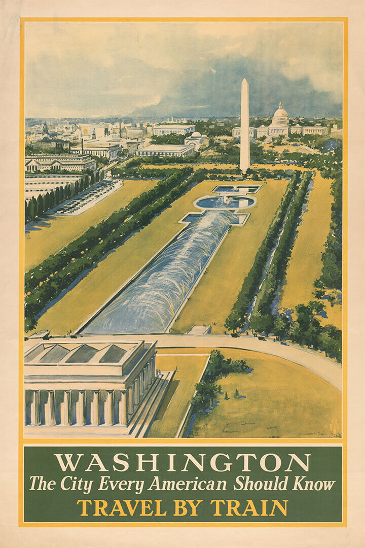 1930s Washington Dc Vintage Style Railroad Train Travel Poster Wall Art Print Home Wall Decor