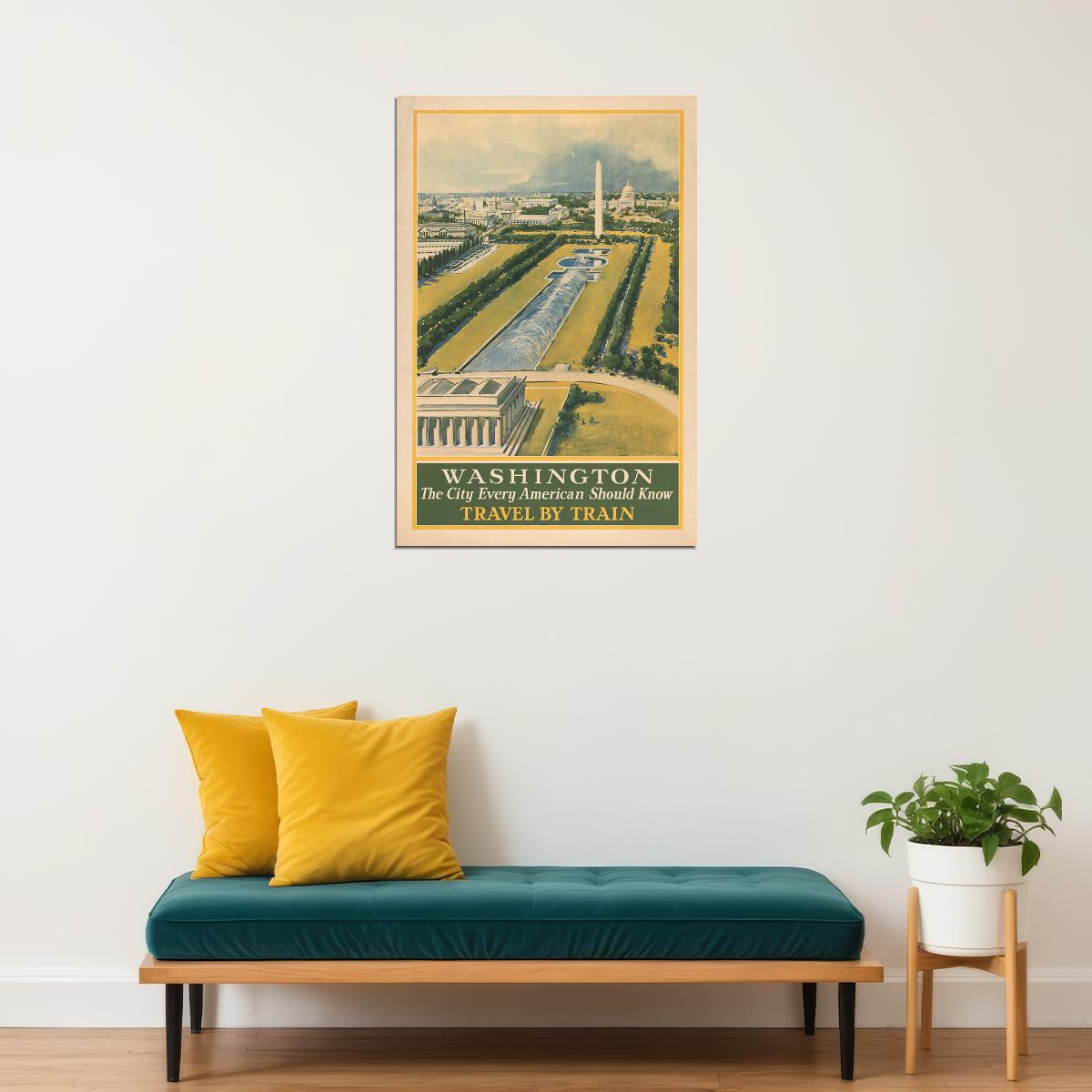 1930s Washington Dc Vintage Style Railroad Train Travel Poster Wall Art Print Home Wall Decor